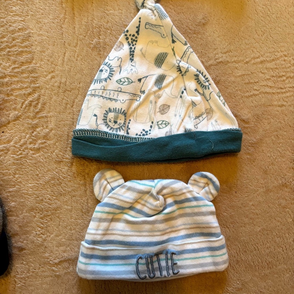 Baby Boy Hat Lot (9) – Mixed Styles Newborn–6M | Animal, Stripe & Knotted Beanie - Picture 5 of 5